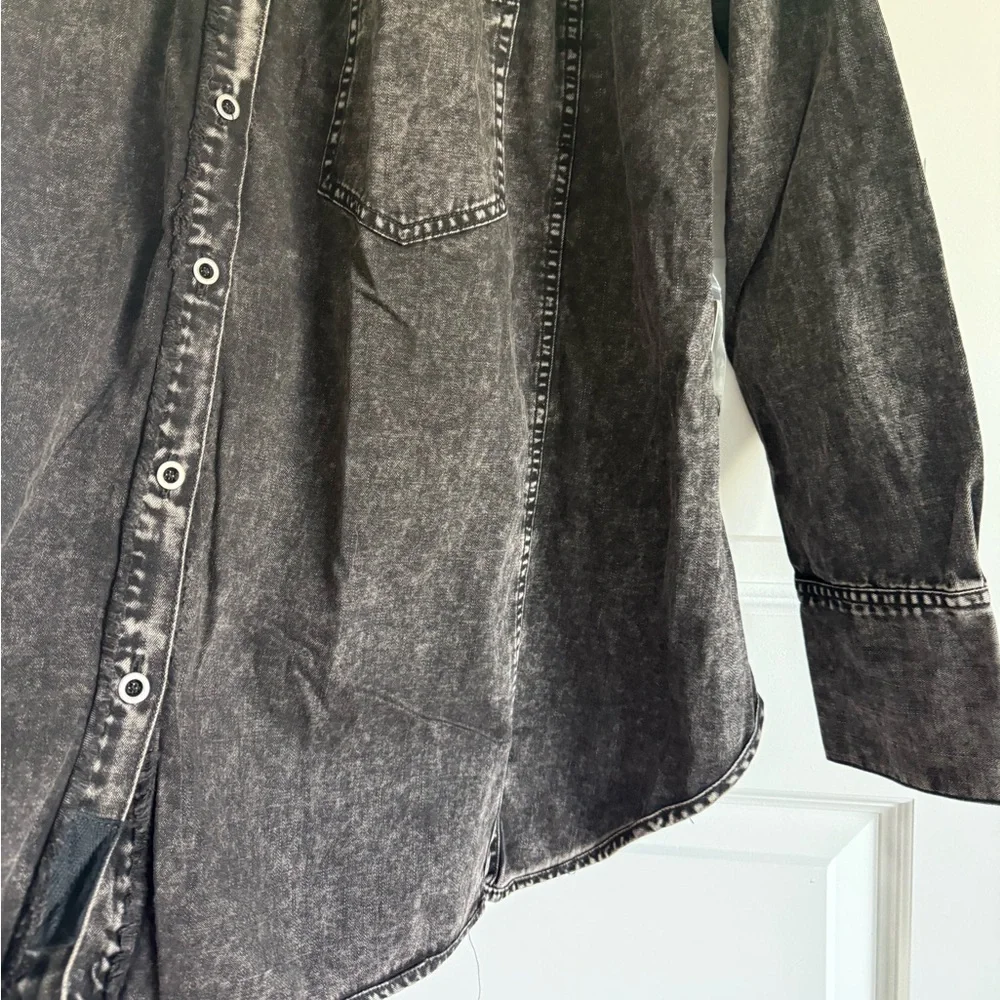 Free People Washed Black Denim Button-Up Top | Boho Oversized Denim Shirt